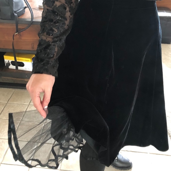 Vintage 80's corset boning velvet sheer sleeves dress sweetheart neck Sz 6 (S) - Picture 5 of 11